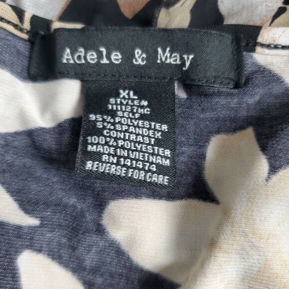 Adele & May Women’s XL Sheer Floral Poncho Blouse Black Beige Flowing Overlay - Picture 4 of 6